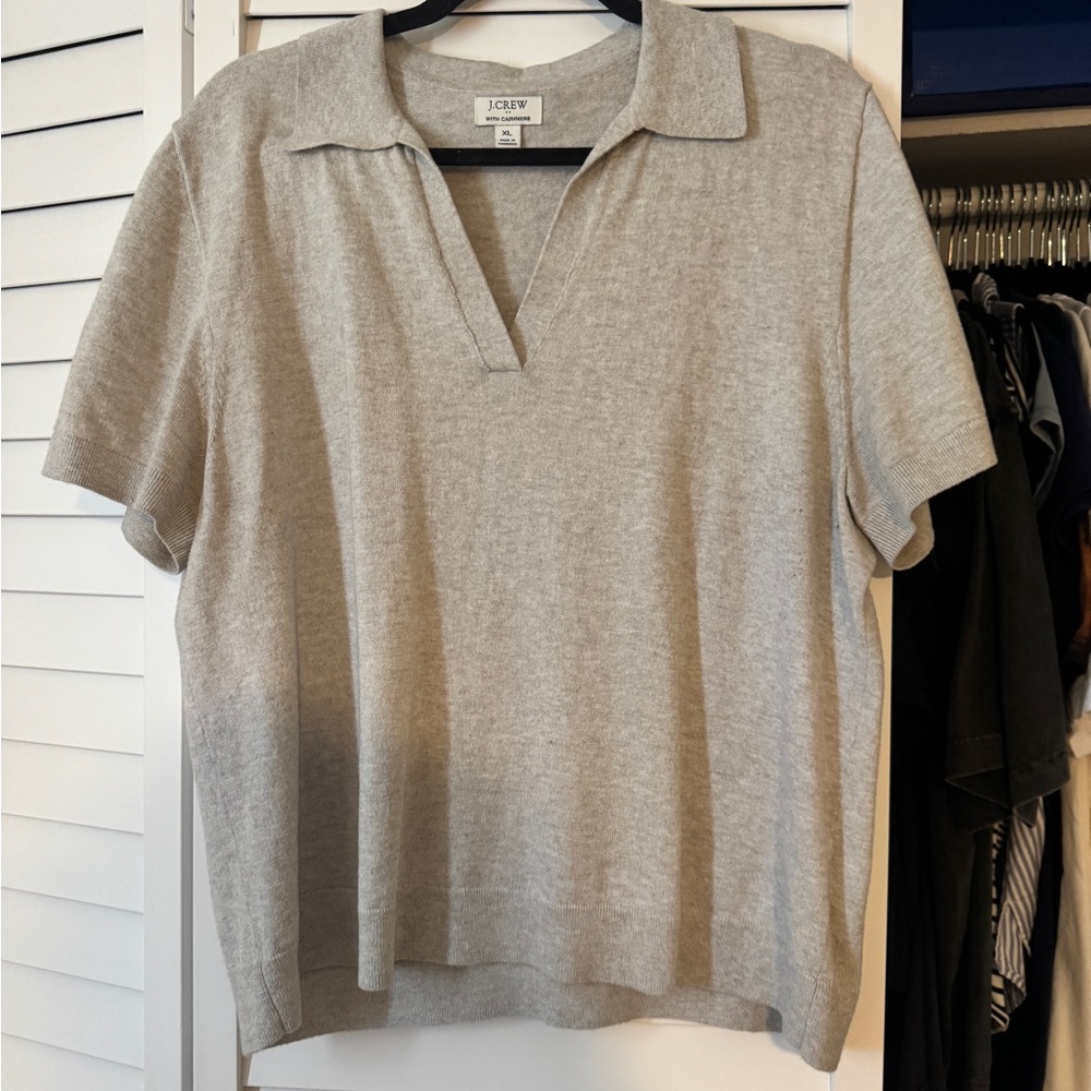 J. Crew Light Gray Cashmere Blend V NECK POLO